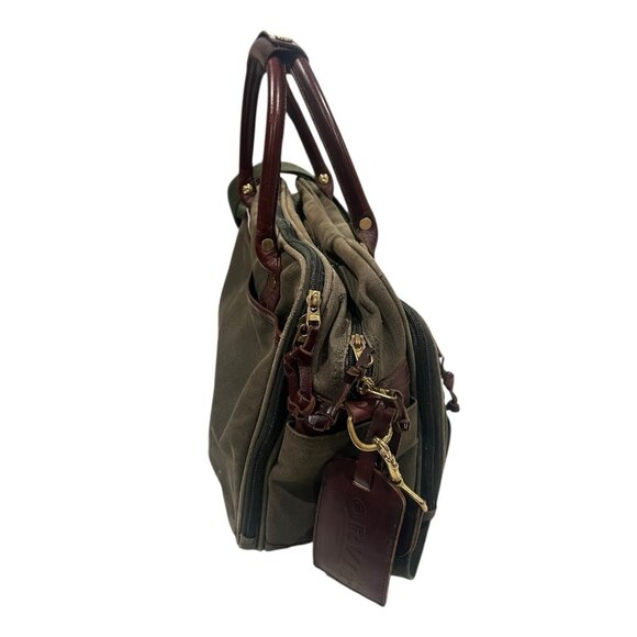 Vintage Orvis Canvas & Leather Duffle Travel Messenger Bag Green Brown 16” - Picture 5 of 16